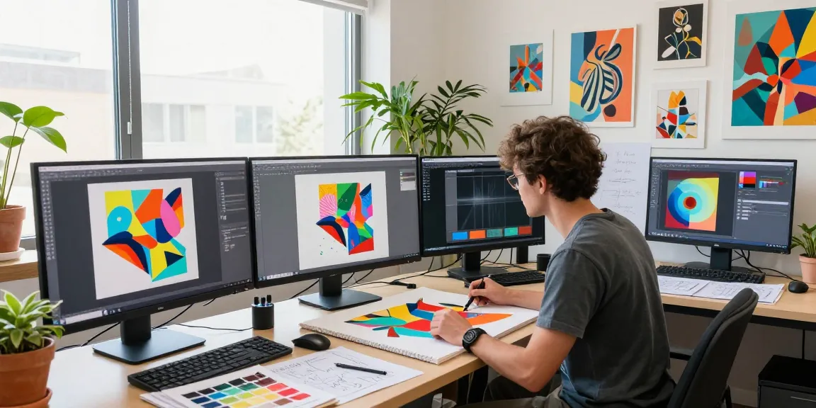 AI NSFW themed digital art studio with vibrant artworks and creative workspace.