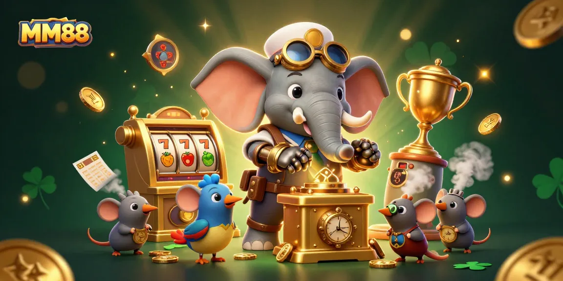 Engage in thrilling slot adventures with MM88's dynamic steampunk casino scene featuring vibrant characters.