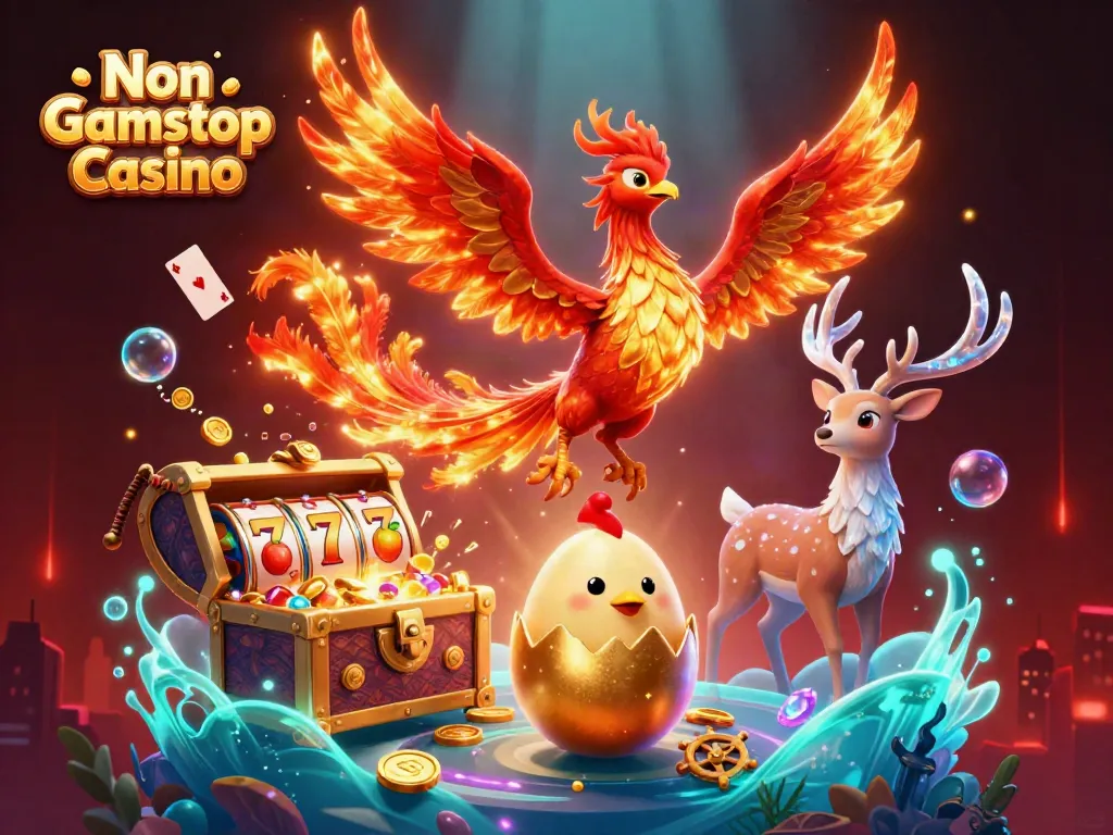 Engage in exciting gameplay at a Non Gamstop Casino with vivid phoenix characters and slot reels.