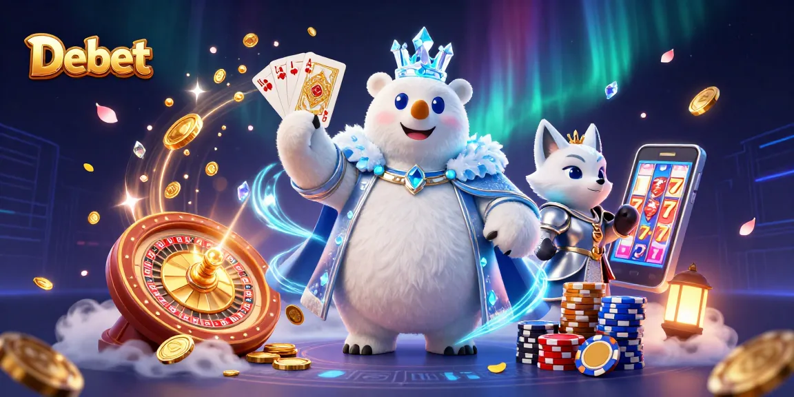 Experience thrilling gaming at Debet with casino-themed illustration featuring exciting elements.