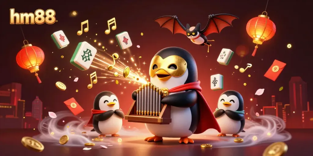 Experience the excitement of hm88 with a vibrant casino scene featuring animated characters and floating game elements.