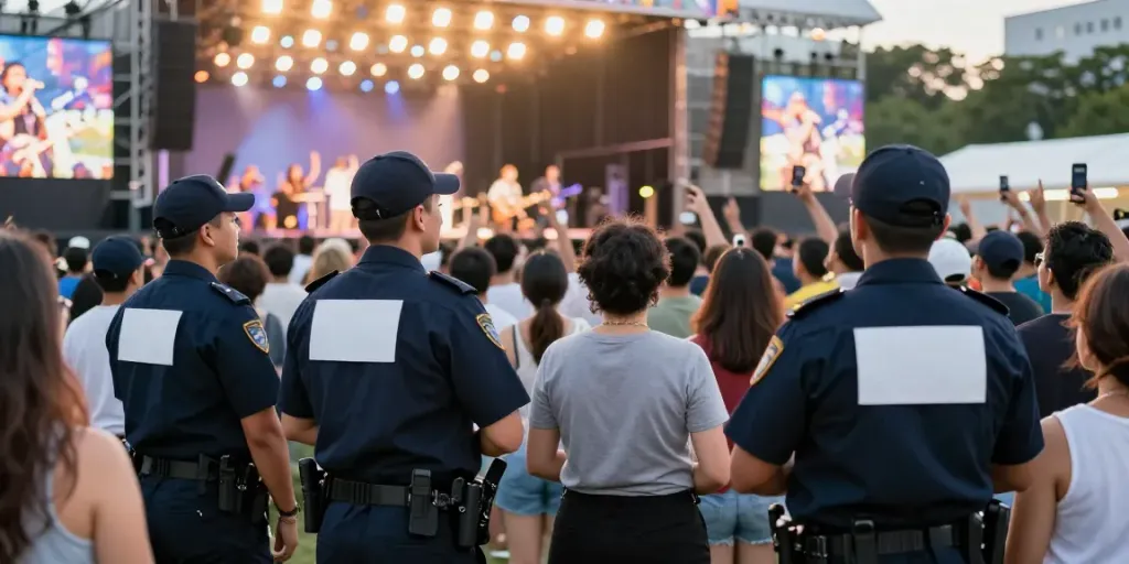 Event security personnel ensuring safety at a local concert, equipped and professional service.