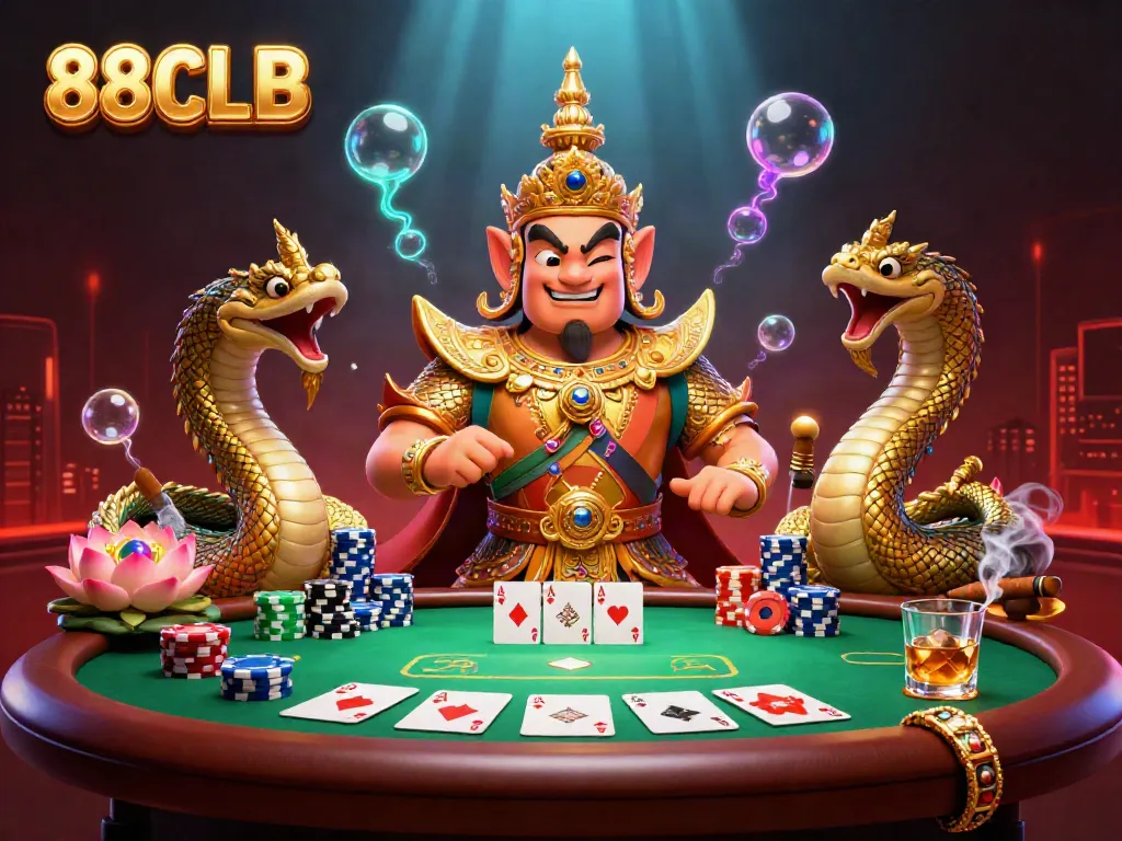 Engage with thrilling poker action at 88CLB featuring dynamic elements like chips and cards.
