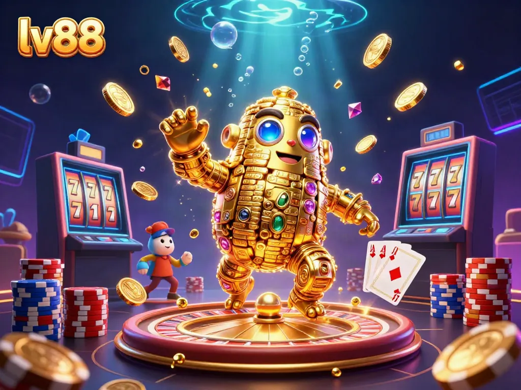 Experience thrilling gaming excitement with lv88's golden golem and casino elements.