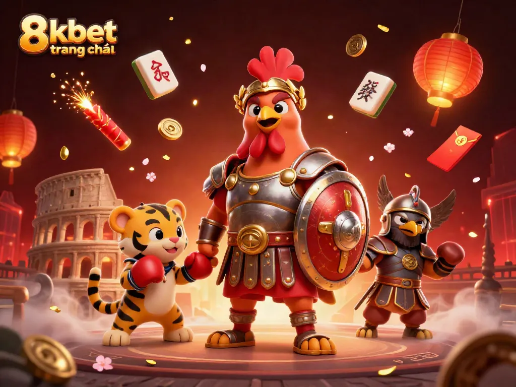 Experience the excitement of 8xbet trang chủ through a dynamic illustration filled with rich casino elements.