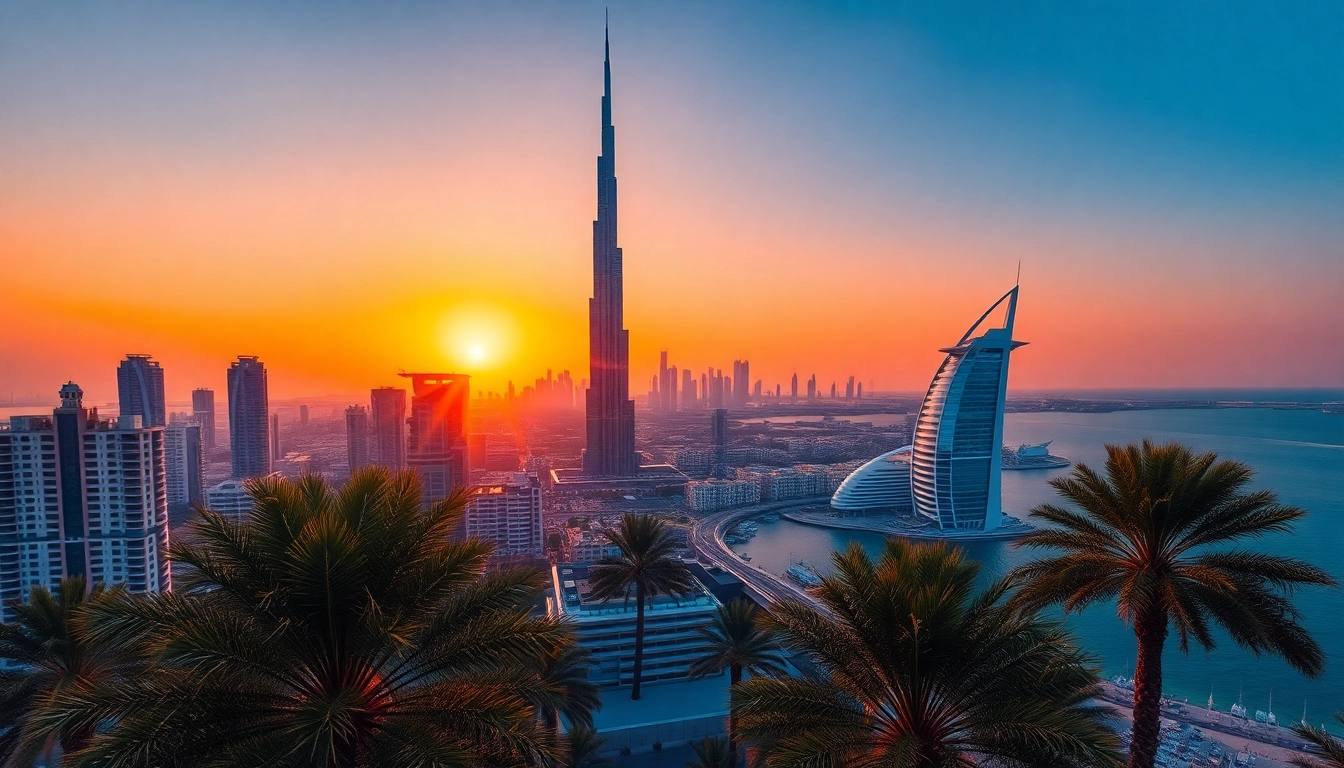 Experience enchanting Dubai skyline at sunset - a captivating Travel to Dubai moment filled with luxury and adventure.
