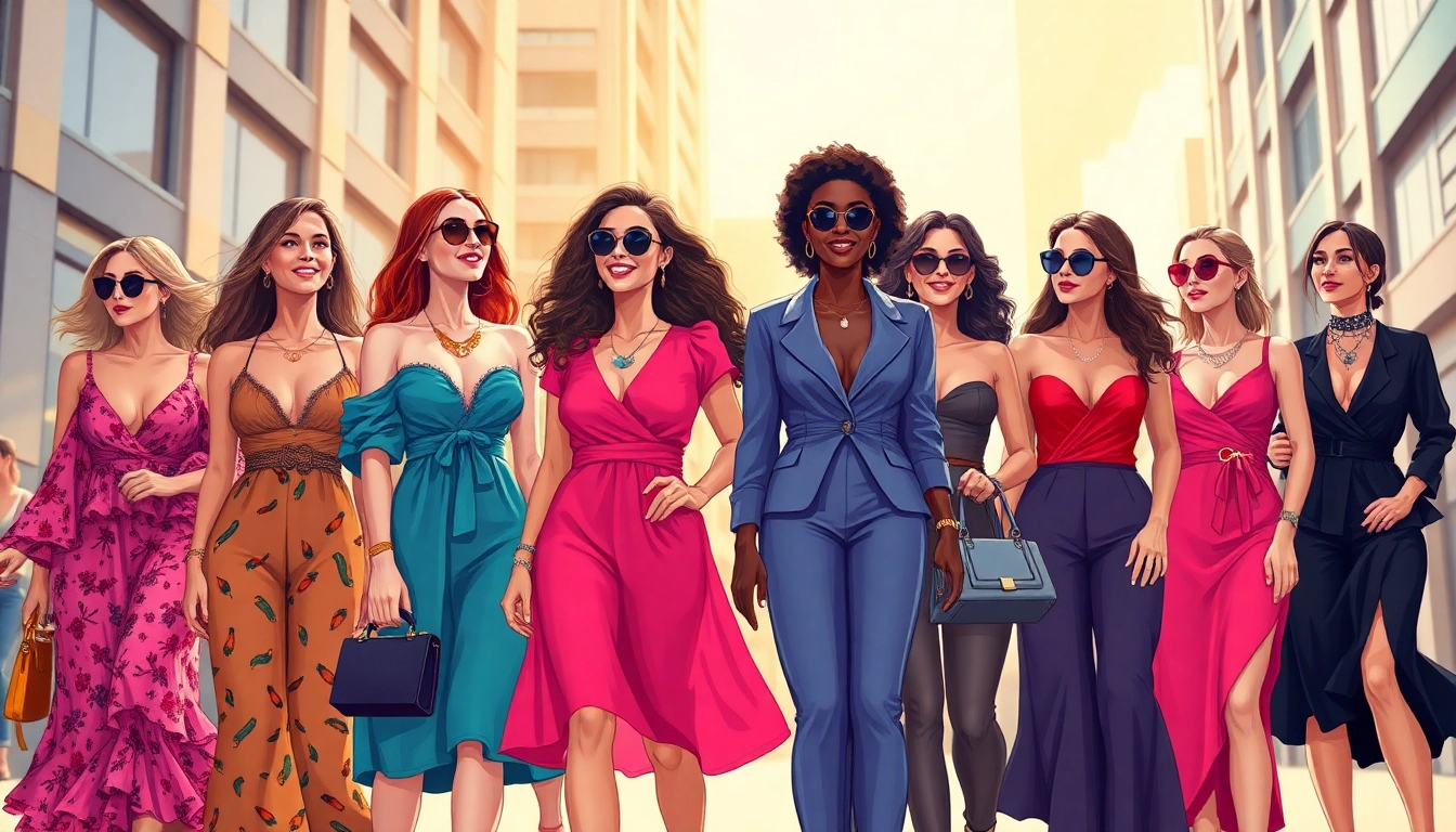 Stylish women fashion inspiration with dynamic outfits and vibrant colors.