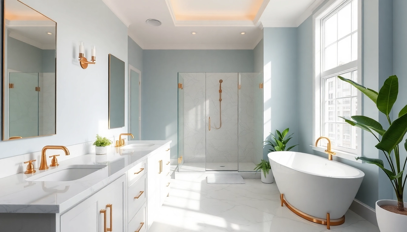 Stunning bathroom remodeler design featuring a double vanity and walk-in shower.