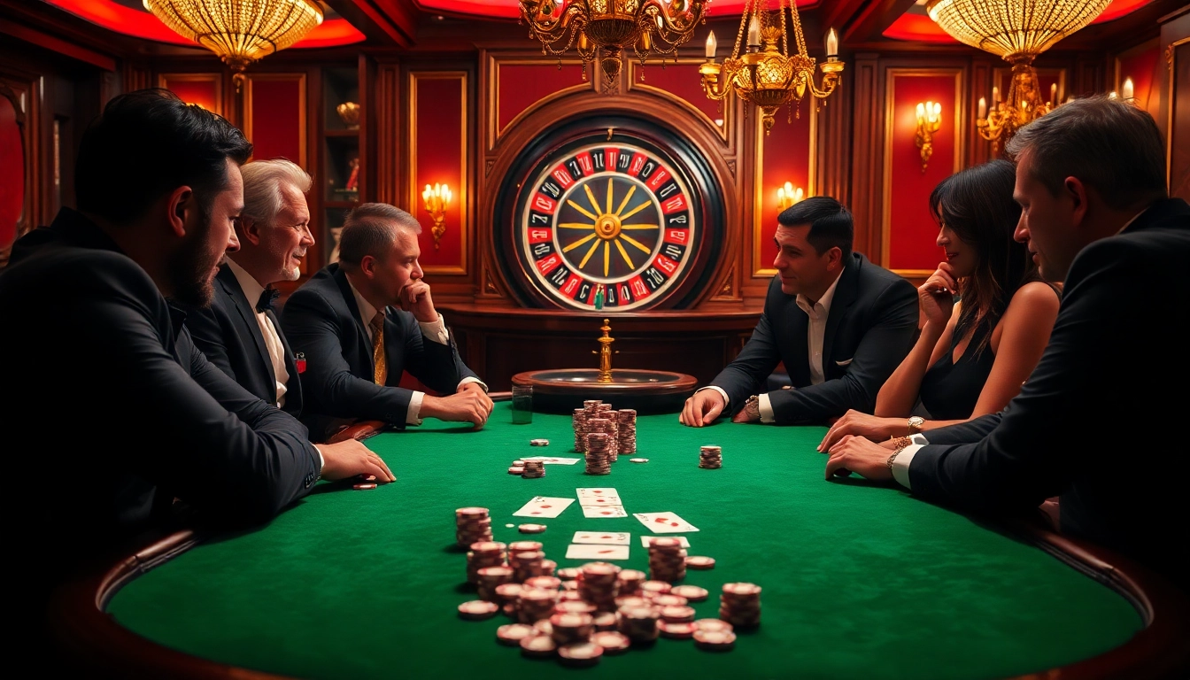 Players engaging in a spicy chat while playing poker at a vibrant casino table filled with colorful chips and cards.