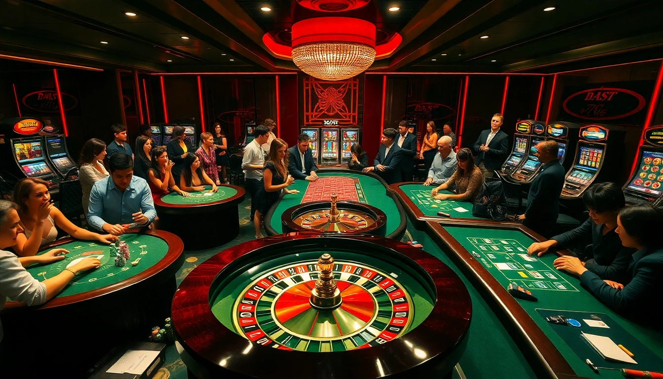 SBOBET players enjoying vibrant casino activities with thrilling roulette and poker games, capturing the excitement of online betting.