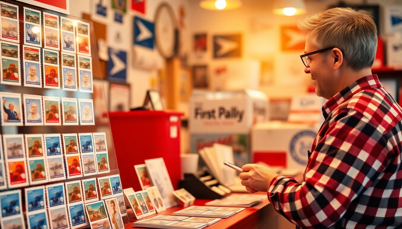 Explore our range of cheap first class stamps showcased at a welcoming post office.