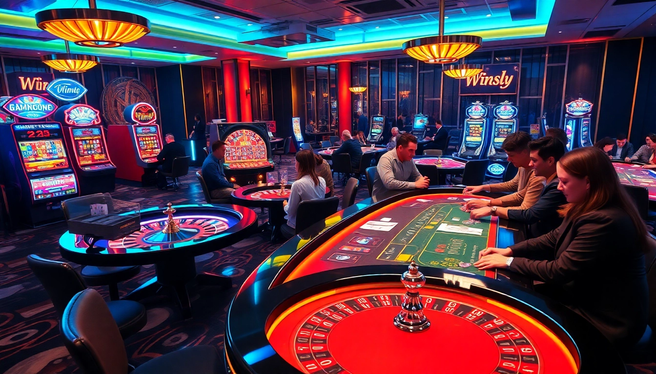 Experience Winsly's vibrant casino scene with enthusiastic players at poker tables.