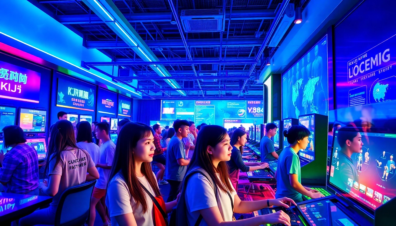 Engaging scene showcasing diverse individuals participating in interactive gaming at LIÊN MINH KJC hub.