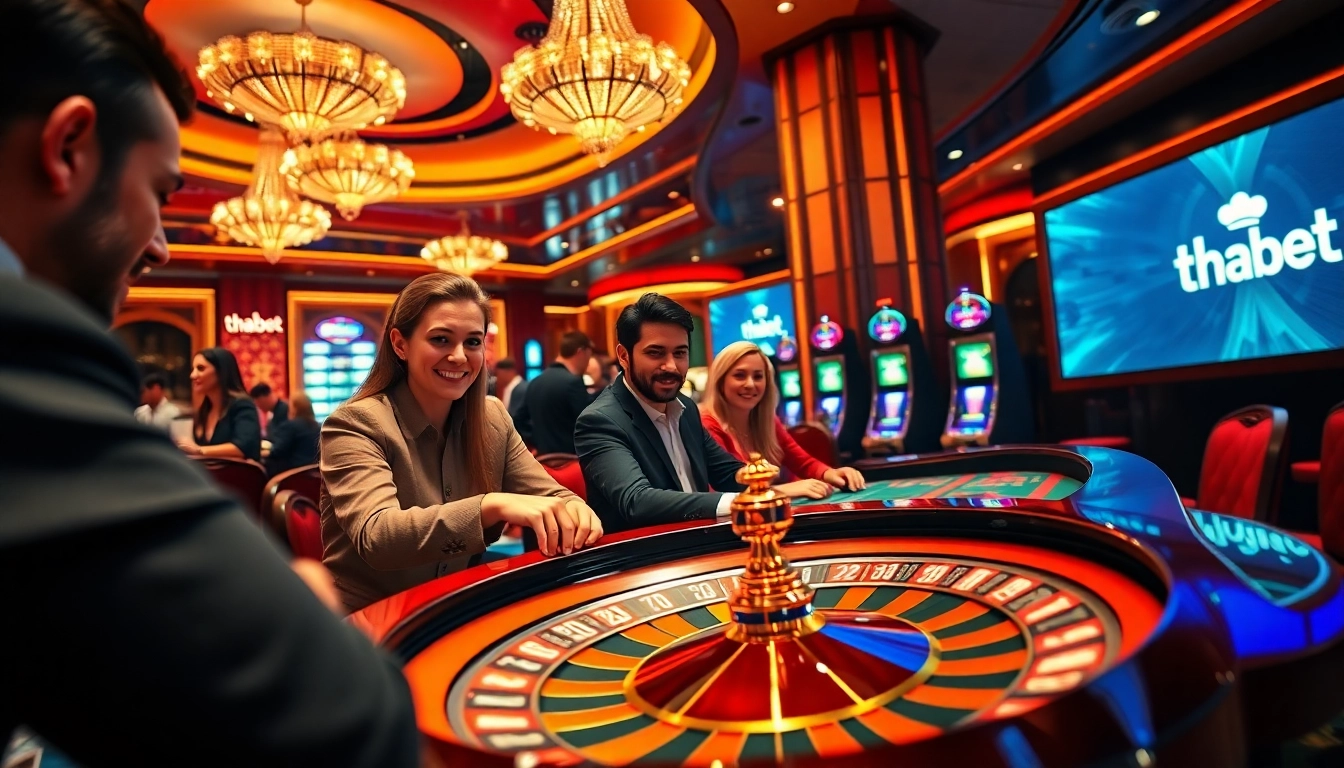Engaged players enjoying high-stakes gambling at thabet's luxurious casino.