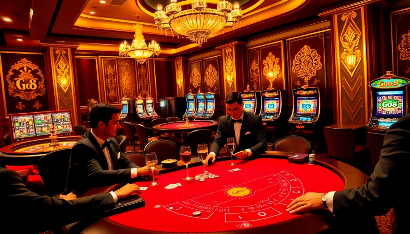 Players experiencing high-stakes gambling at Go8 casino tables with vibrant visuals.