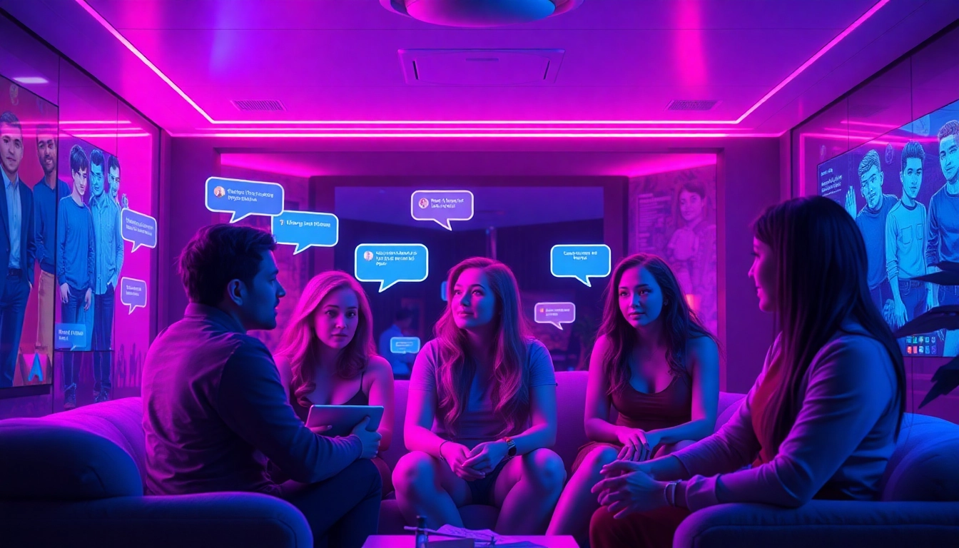 AI sexchat characters in a vibrant digital chat room, showcasing engaging conversations.