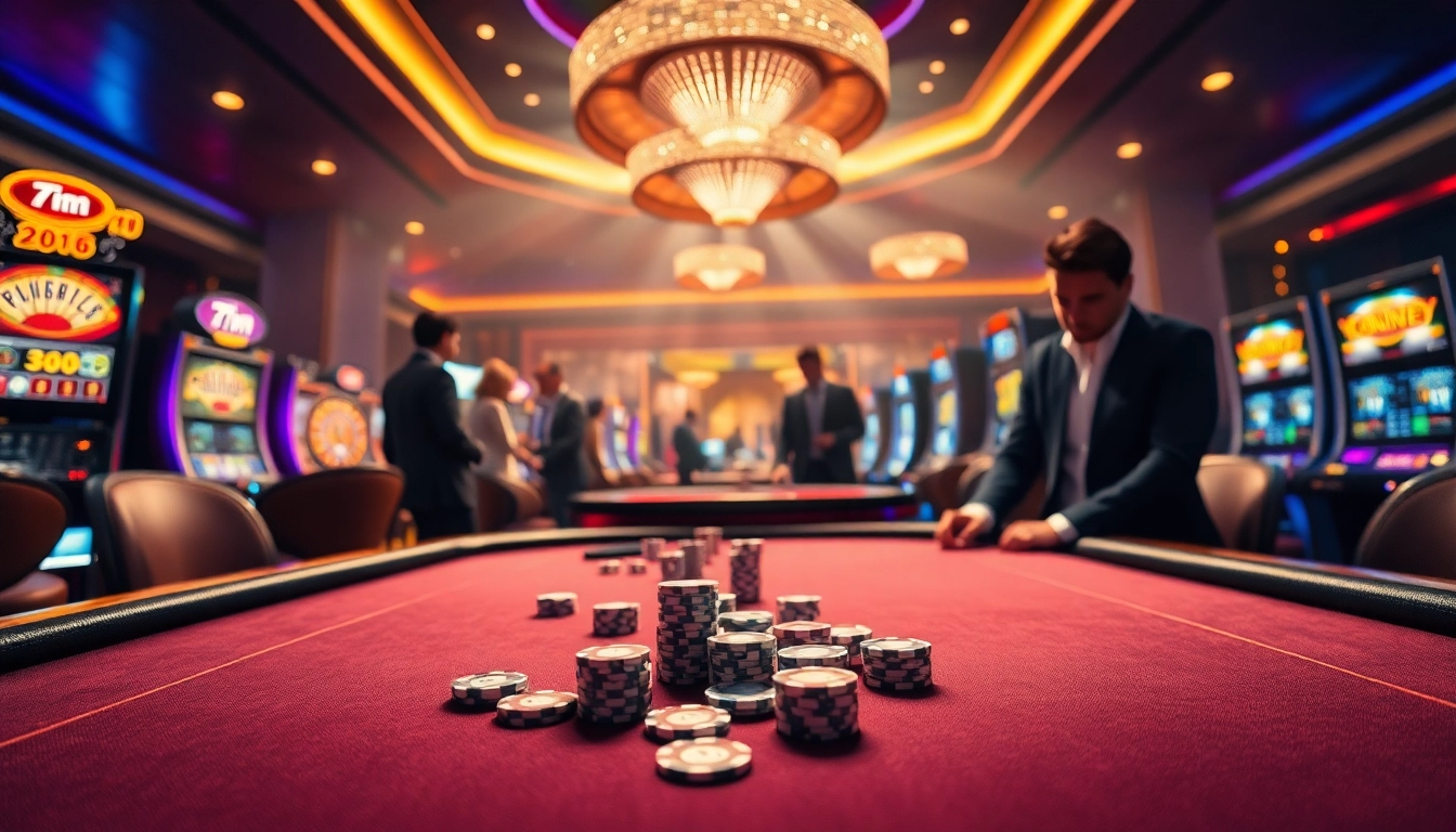 Engage in thrilling poker at a luxury casino featuring 7m high-stakes chips and roulette excitement.
