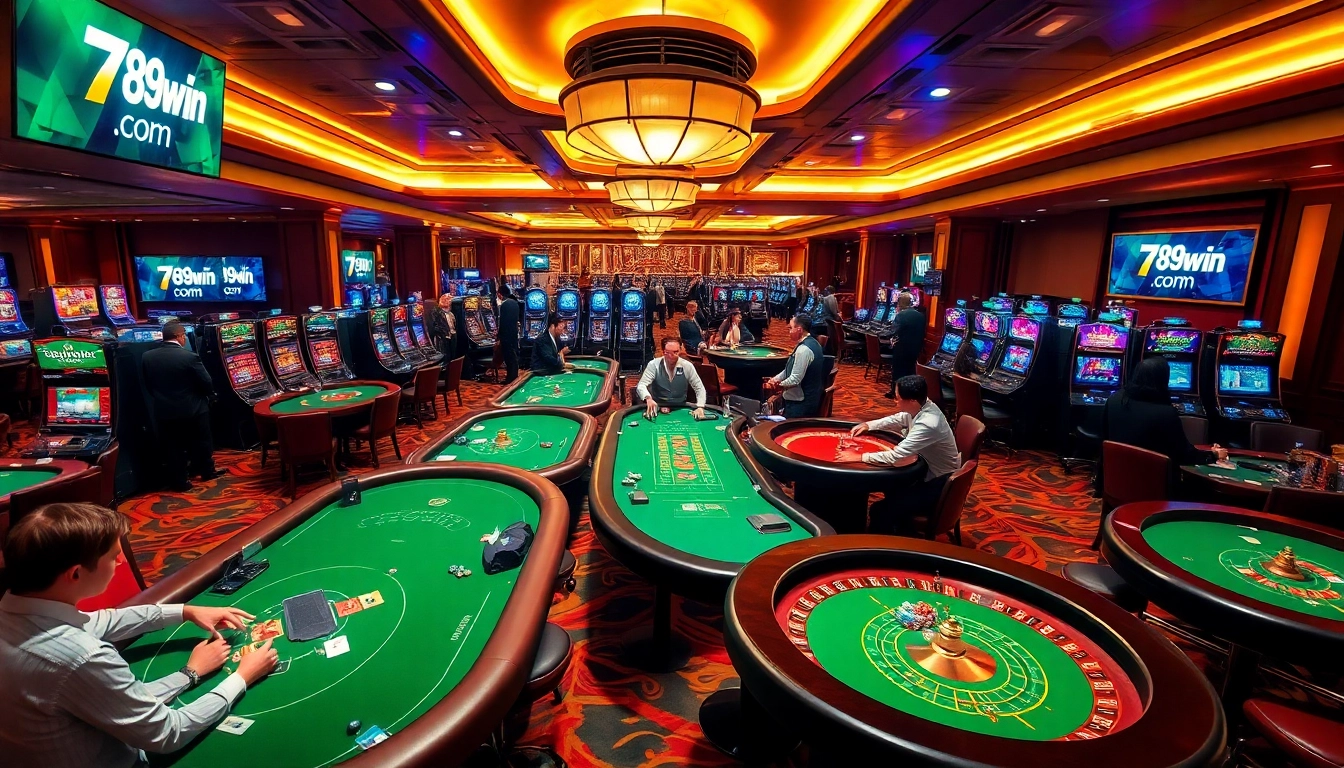 Engaging players at 789win com amidst vibrant casino tables and thrilling slot machines.