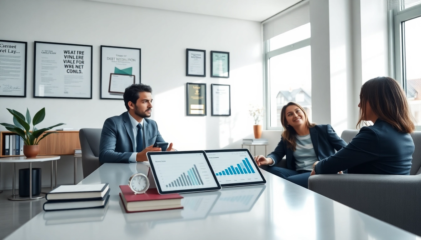 Rappresentazione visiva del costo della procedura di sovraindebitamento in uno studio legale moderno, che mostra la consulenza finanziaria in azione.