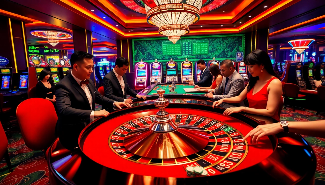 The excitement of a roulette game at https://nhandinhkeonhacai.news/ with players immersed in strategic betting and colorful casino ambiance.