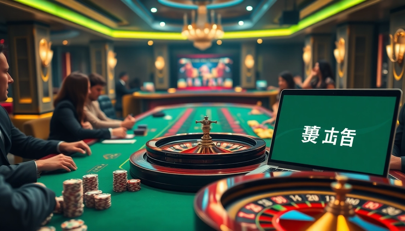 Engaging scene featuring poker chips and a roulette wheel illustrating 상품권소액결제 in a luxurious casino setting.