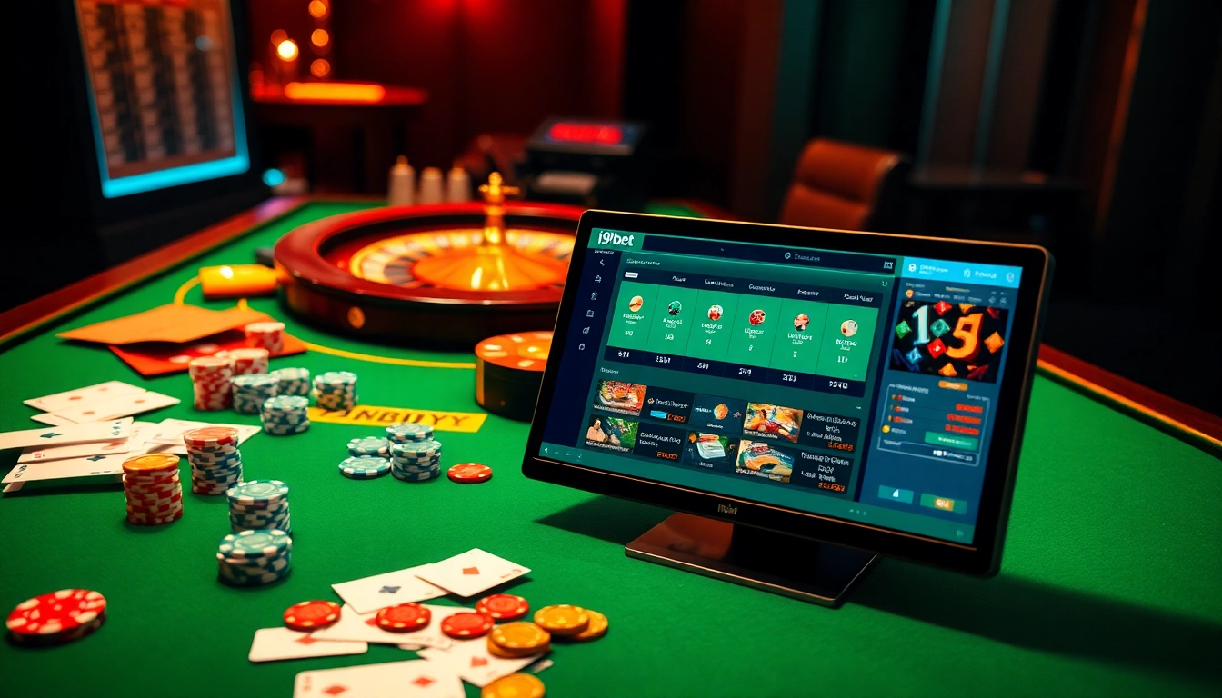 Engage with the interactive i9bet online casino experience featuring poker chips and cards.