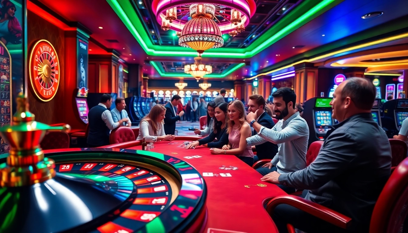 KJC gamblers enjoying vibrant casino games and celebrating wins at a professional gaming table.