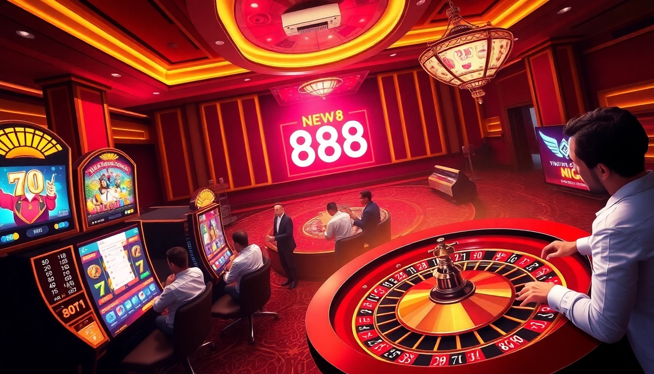 Engaging scene of players at an online casino platform, highlighting NEW88 đăng nhập for a better gaming experience.
