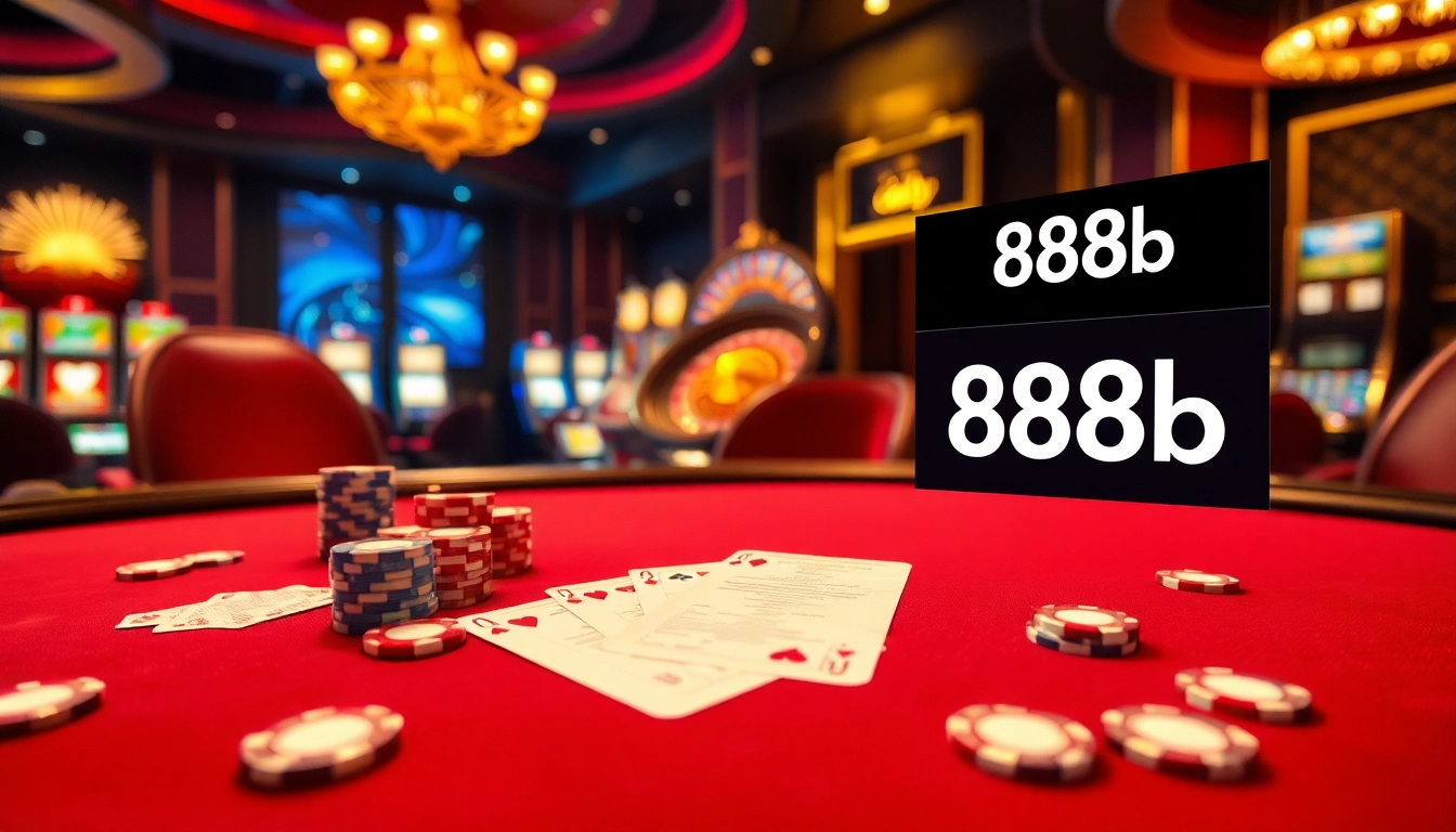 Experience high-stakes gaming action at 888b poker table with vibrant chips.