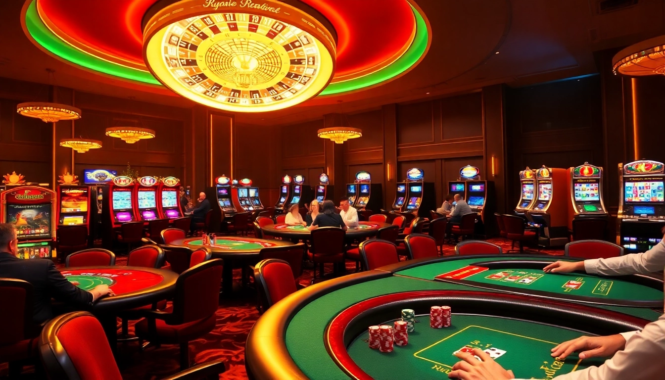 Players enjoying various games at nhà cái sv66, including poker and slots, in a vibrant casino atmosphere.