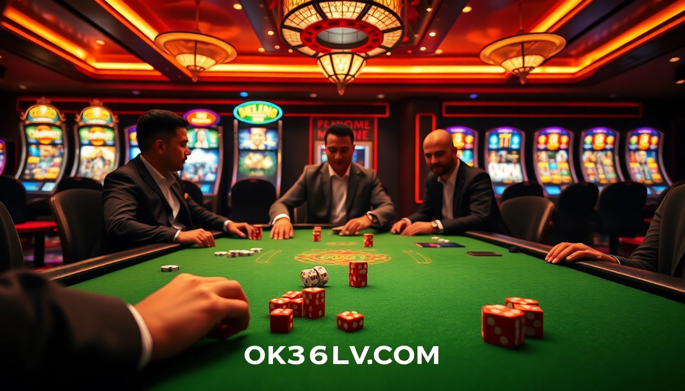 Experience thrilling gambling action at OK365LV.COM with players engaged in a lively poker game.