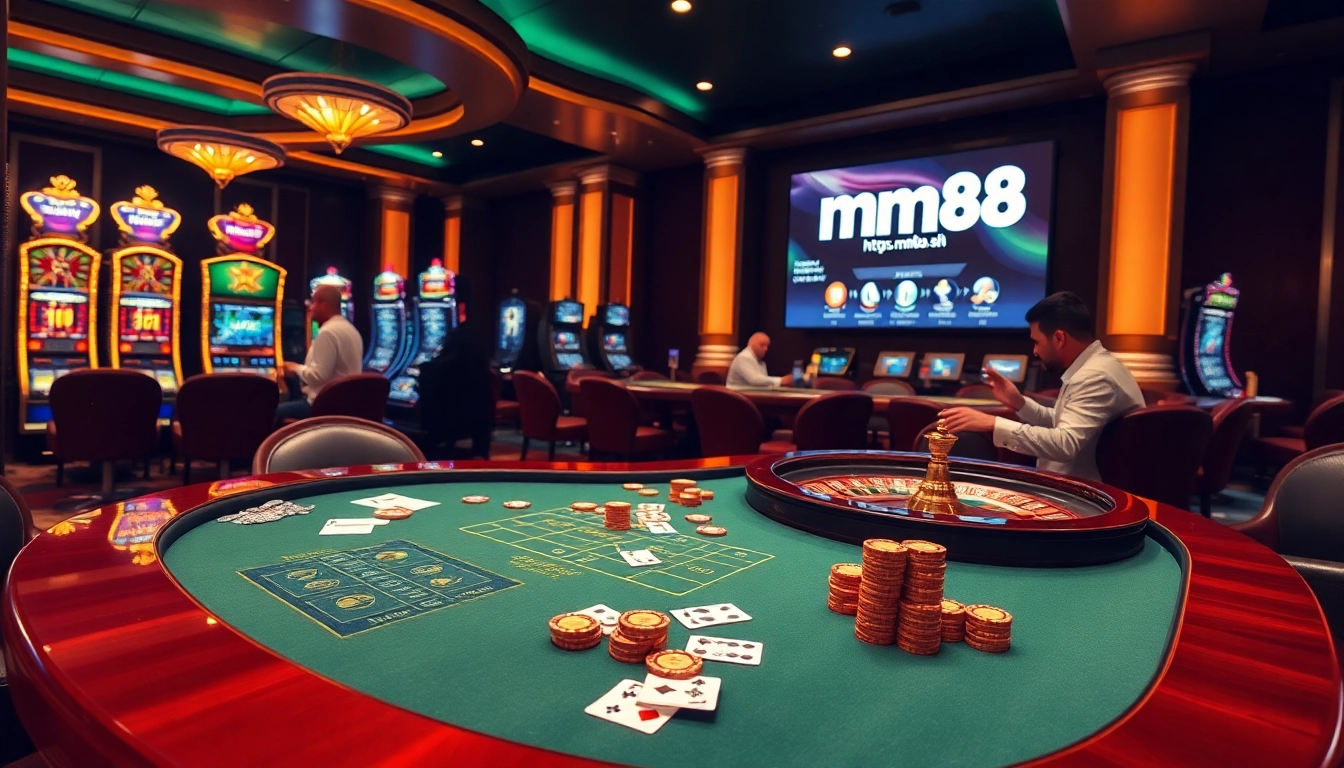 Play exciting games at https://mm88.sh/ in a vibrant casino setting with chips and cards.
