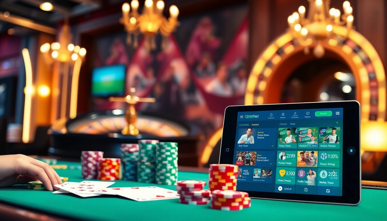 Join the excitement at QQ88z Net with vibrant poker chips and roulette wheels in action.