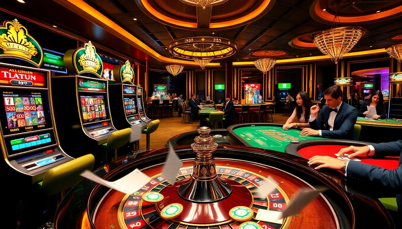 Engaging gambling scene at https://xx88.today/ with vibrant slot machines and a roulette table.