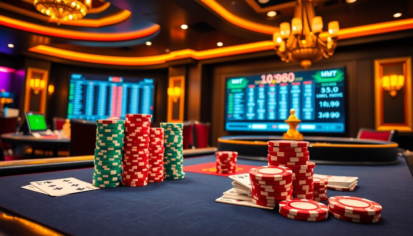 Experience the thrill of gambling at vn88 poker tables with vibrant chips and exciting betting.