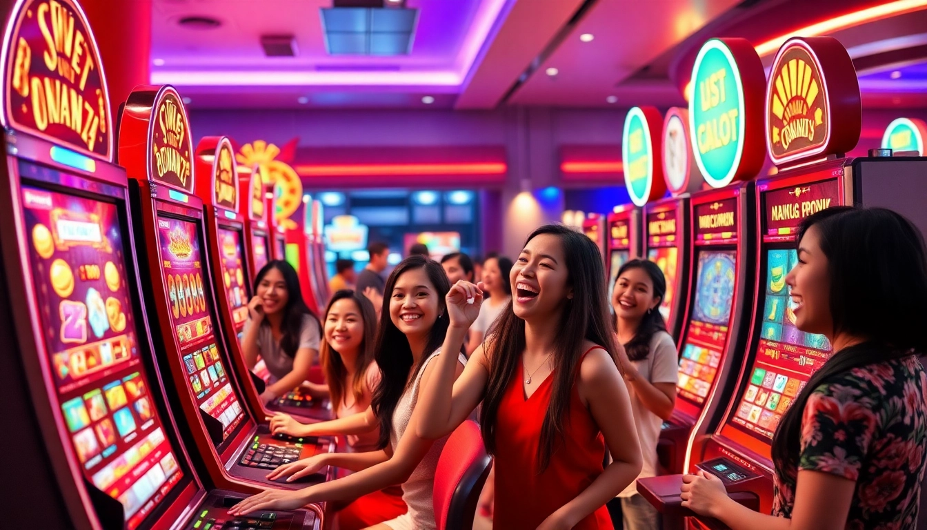Exciting online casino scene showcasing doaslot slot machines with players enjoying modern games.