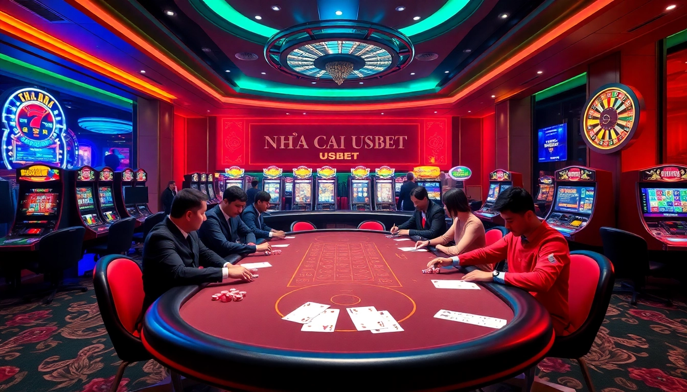 Engaging players experience excitement at nhà cái usbet's modern casino table.
