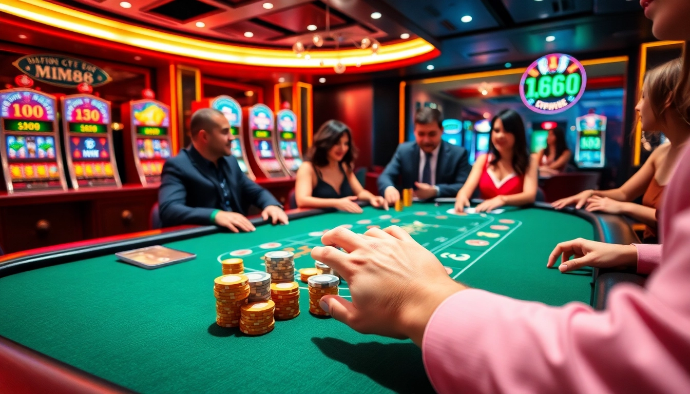 Experience the thrill of MM88 as professional players place bets at a vibrant online casino table.