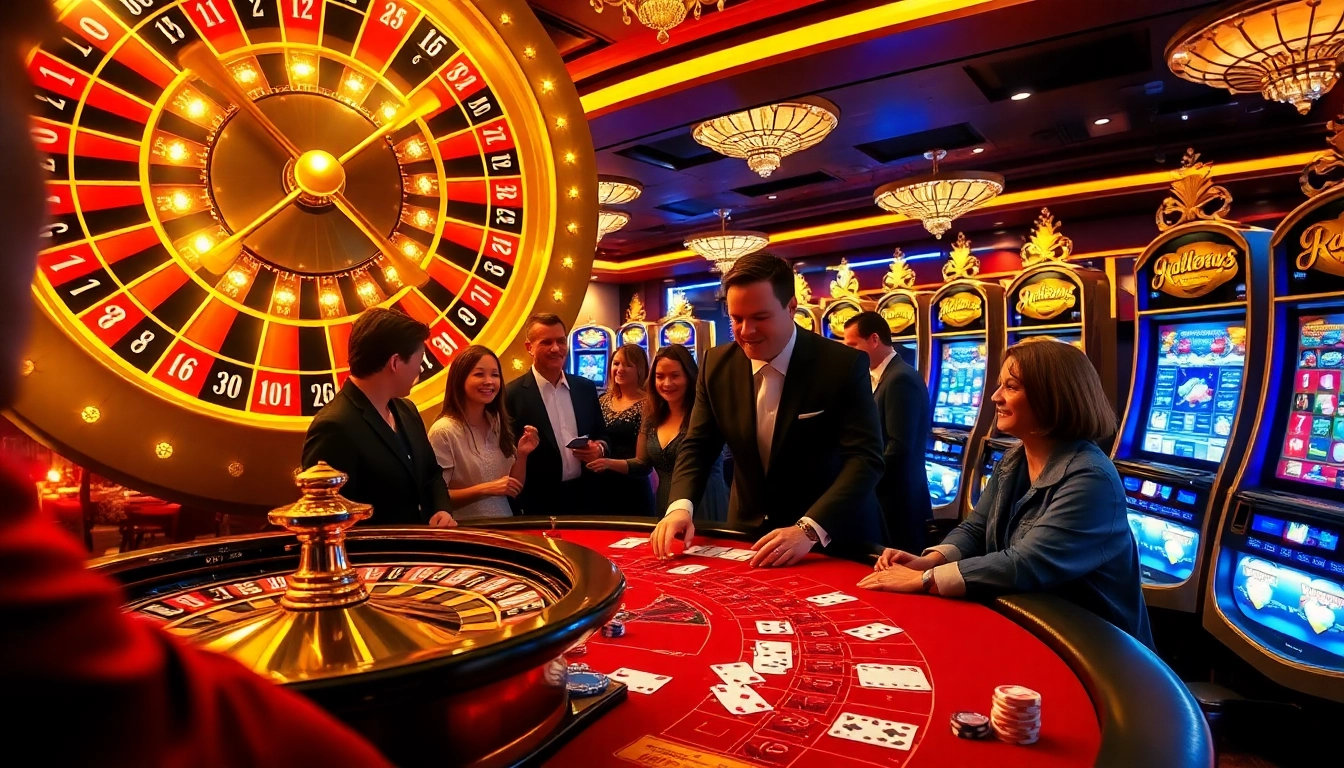 Experience the luxury of rr88 with vibrant casino tables and excited players.