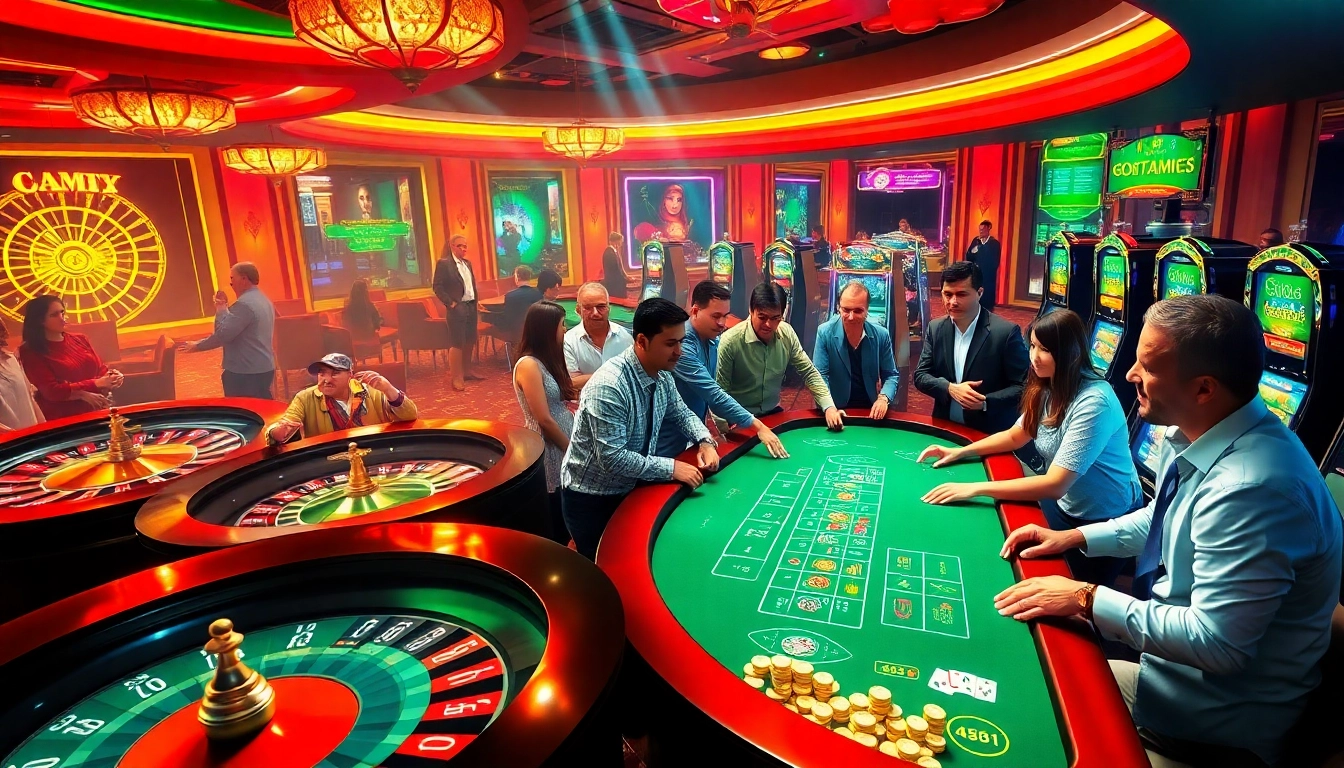 Experience the excitement of uk88 sport at this vibrant casino, featuring stylish tables, slot machines, and engaged players.