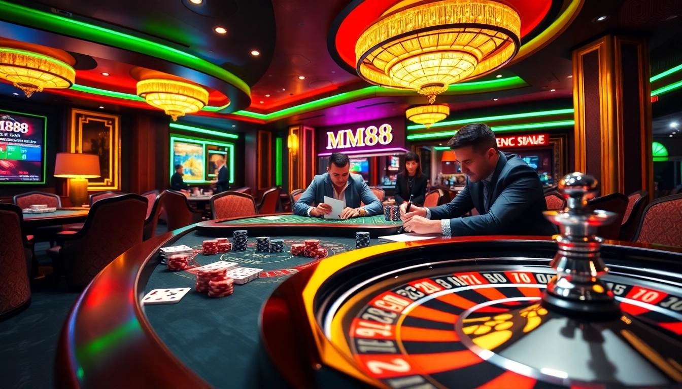 MM88 HOW showcases excitement at a luxurious casino table with vibrant games and players.