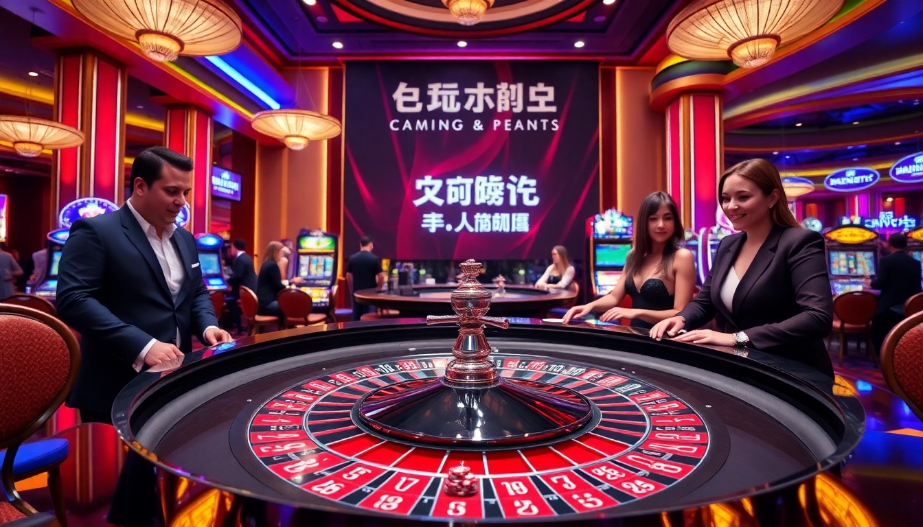 Exciting casino scene with players enjoying games at 여기여's roulette table.
