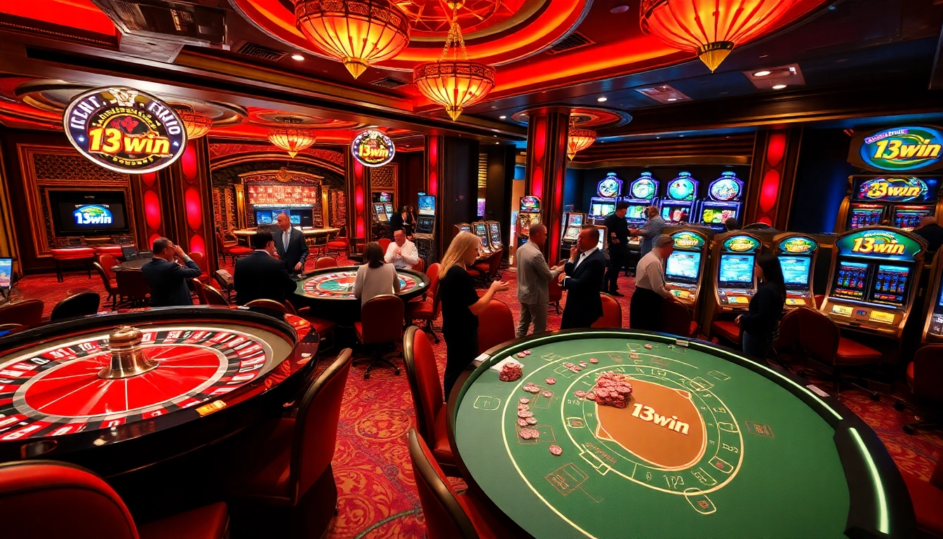 Players enjoying vibrant casino games at 13win, celebrating big wins.