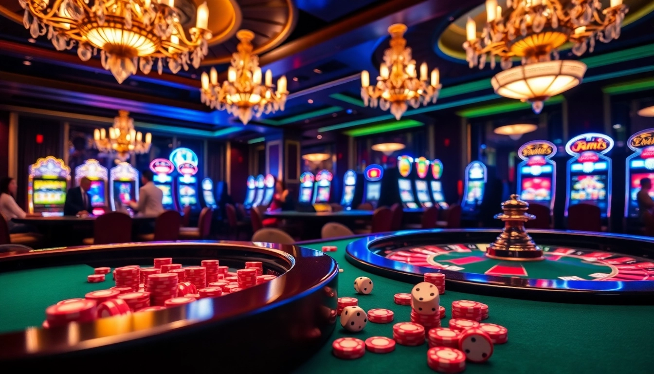 Engage in thrilling games at the Sky Club casino with vibrant poker chips and a roulette wheel.