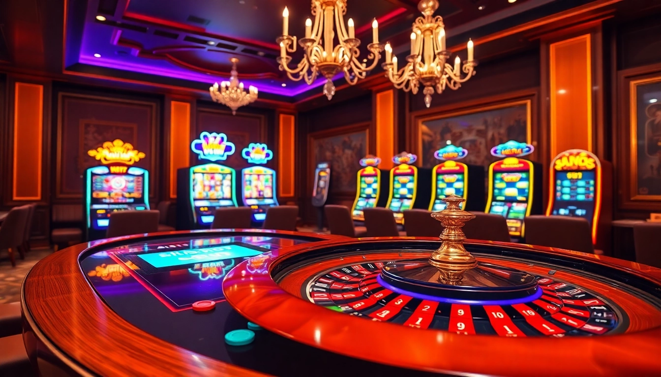 Experience thrilling gameplay at https://kk55.gratis/ with luxury gaming tables and vibrant casino elements.