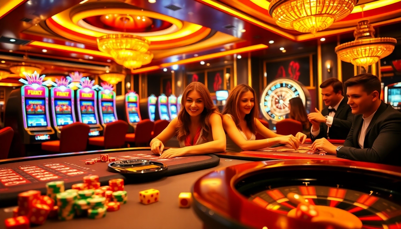 Experience excitement at fun79 casino with vibrant tables and thrilling games in a luxurious setting.