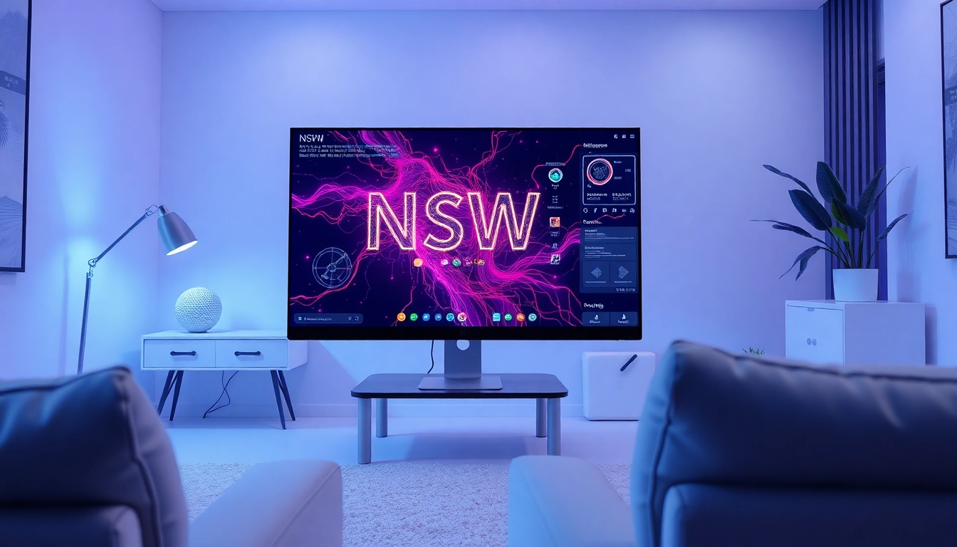 NSFW AI innovative interface showcasing vibrant AI-generated art in a modern workspace.