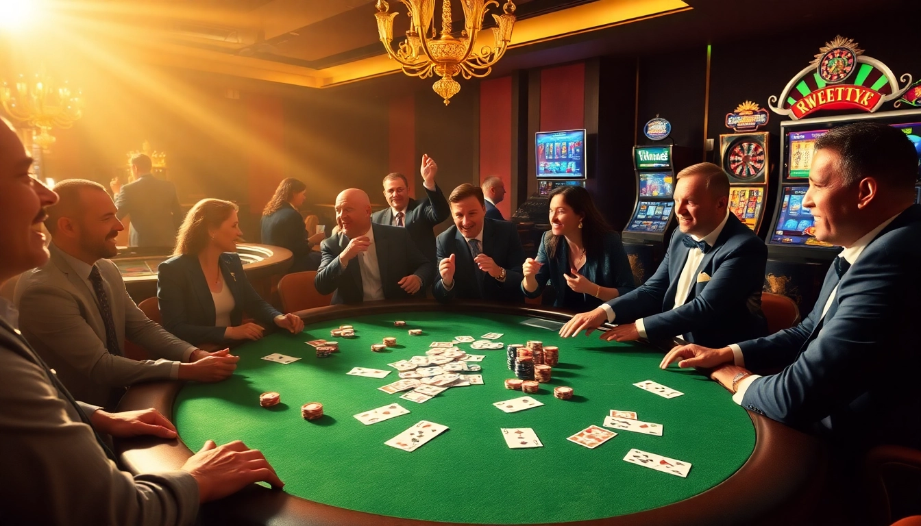 Players enjoying high-stakes poker at a ww88-themed casino table.