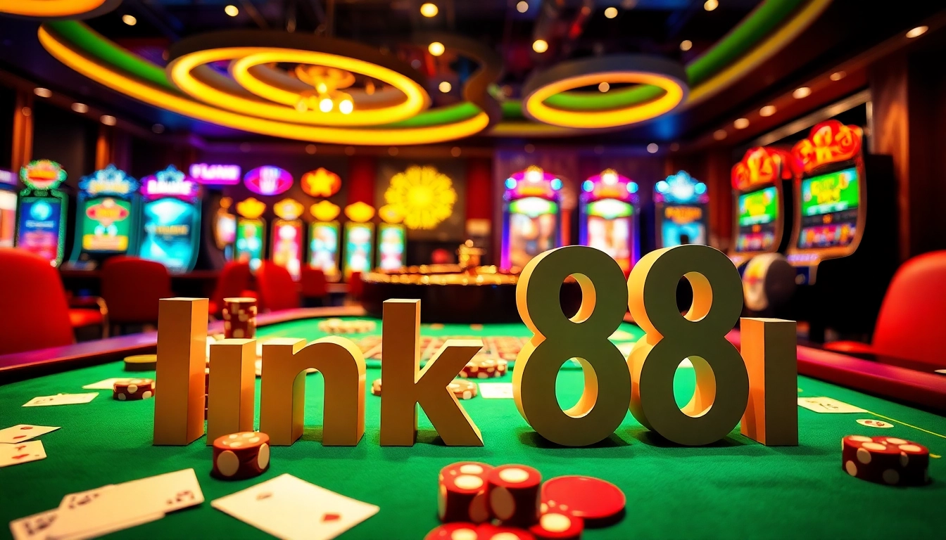 Entry to the exciting world of link 88i featuring vibrant casino tables, chips, and rich gaming experiences.