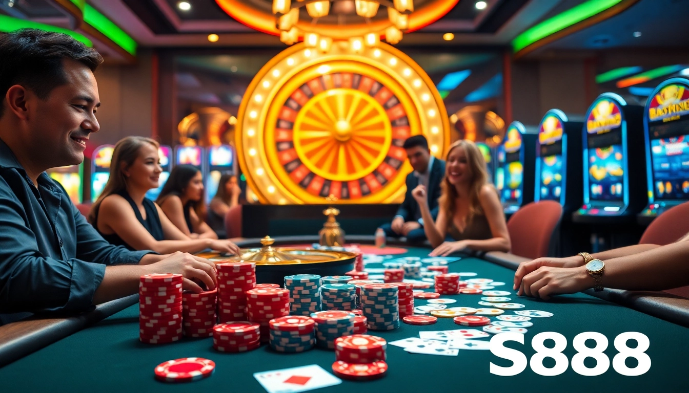 Experience exhilarating gameplay at S88 casino with vibrant poker chips and gaming excitement.